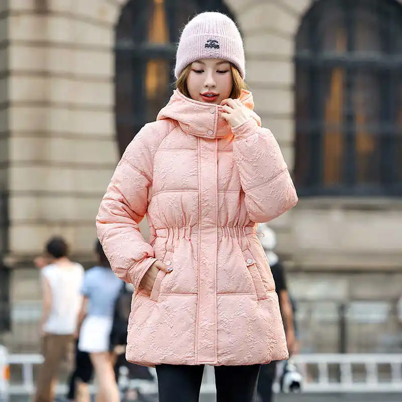 

Женское зимнее пальто из хлопка средней длины со съемным капюшоном, свободная верхняя одежда большого размера, корейская одежда для поездок на работу