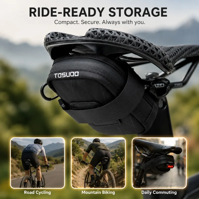 

Lightweight Compact Bicycle Saddle Bag Mounts on Seat Post for Road Bikes Streamlined Wind-resistant Pouch Stores Essentials