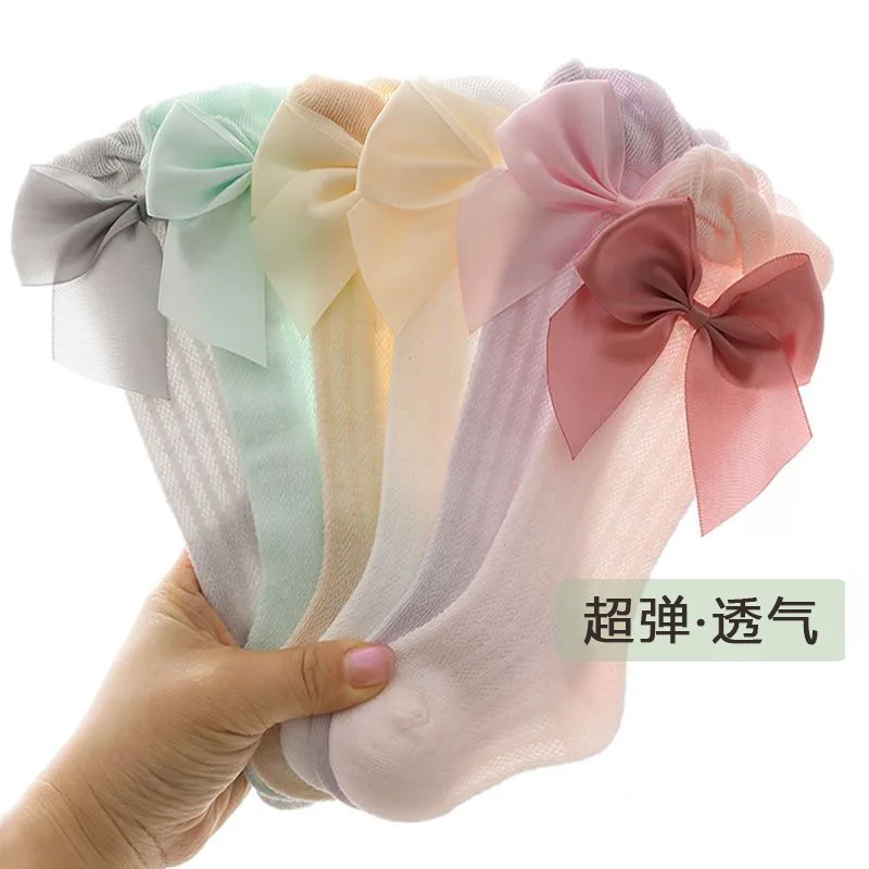 Summer Children's Air-conditioned Room Socks Newborn Ultra-thin Solid High Mosquito-proof Baby Girl Baby Long Tube Mesh Socks