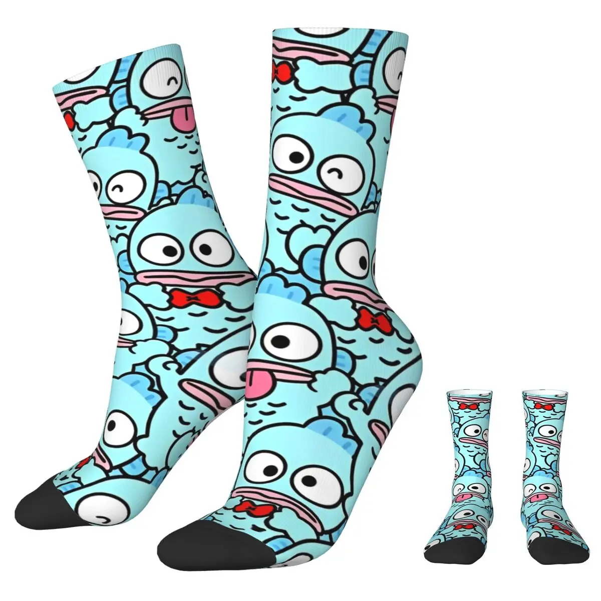 Hip-hop Hangyodon Make Faces Cartoon Football Socks Cute Kawaii Polyester Long Socks for Women Men Sweat Absorbing