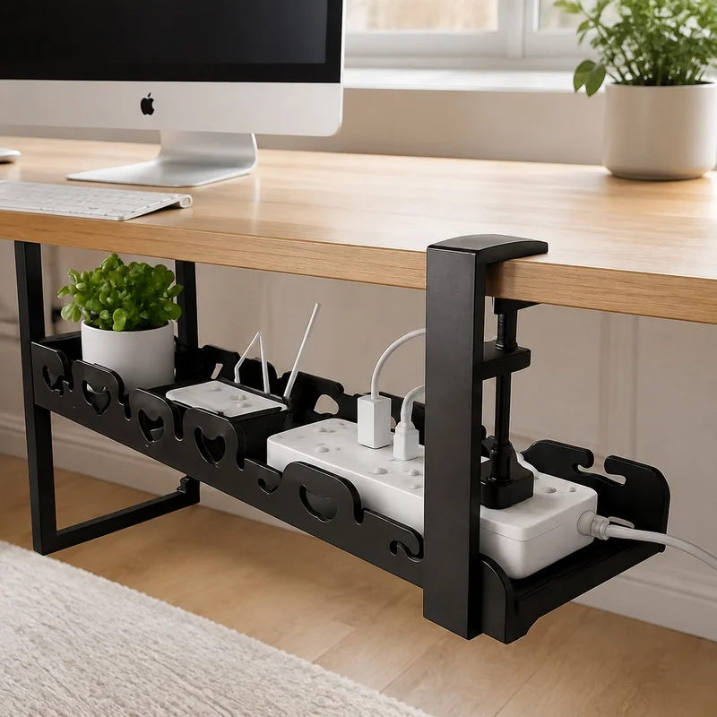 Under-Desk Metal Cable Tray for Tidy Wire Management and Storage, No Drilling Required, Ideal for Home Office Use