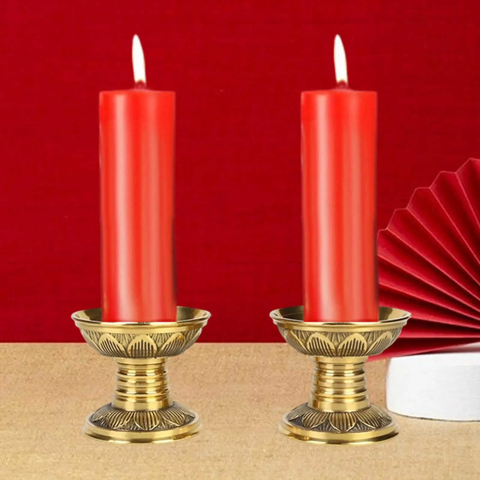 2 Pieces Brass Candlestick Holders Table Centerpiece Copper Buddhist Candlestick Holder Pillar Candle Holder for Anniversary