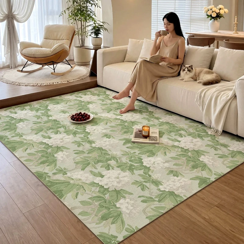 Pastoral Style Carpets for Living Room Cute White Floral Bedroom Decor Carpet Fluffy Soft Green Lounge Rug Home Thick Floor Mat