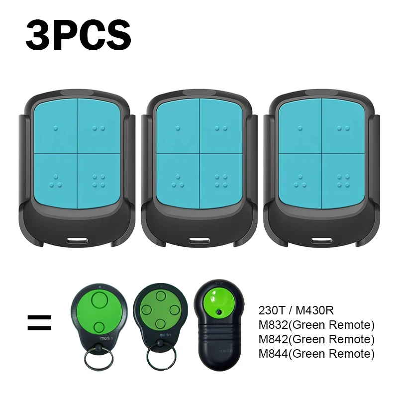 3PCS MERLIN 230T M430R M832 M842 M844(Green Remote) Garage Door Remote 433.92MHz Garage Remote Control Opener