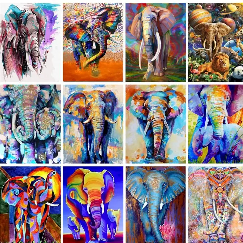 

PhotoCustom Oil Painting By Numbers Diy Crafts Coloring By Numbers Blue Elephant Number Painting Wall Decors For Adults Kids