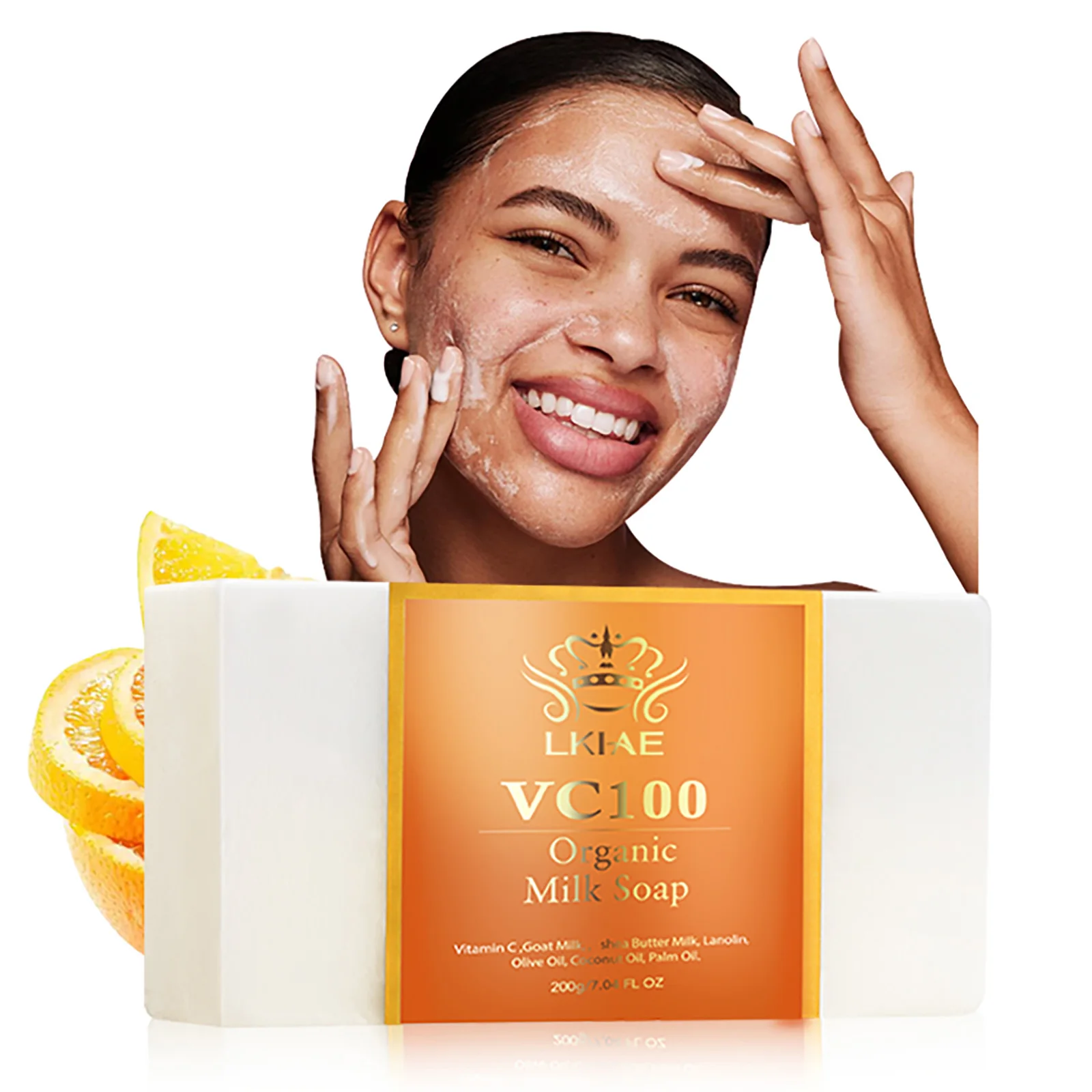 LKIAE Organic Vitamin C Brightening Soap, With Shea Butter, Coconut Oil, Goat Milk, Reduce Wrinkles, Dark Spots, 200g/7 oz