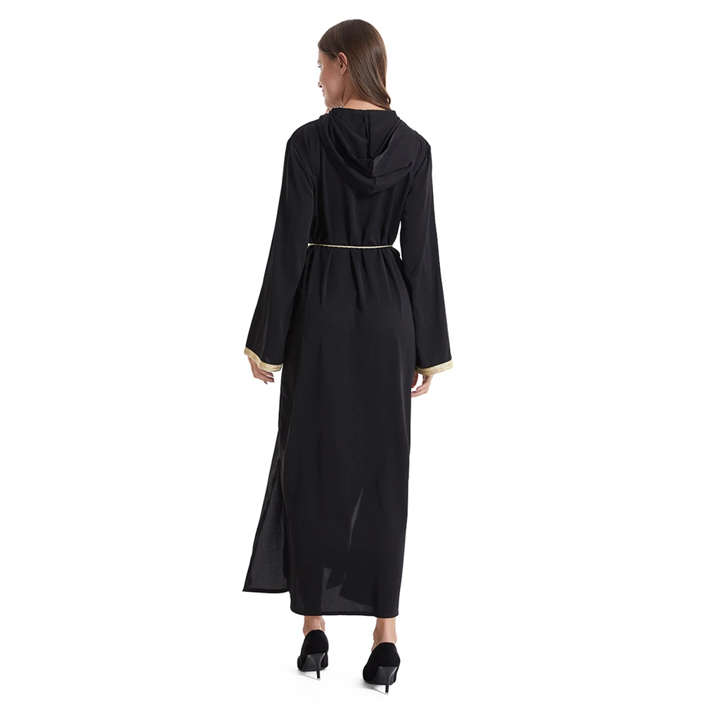 Eid Djellaba Muslim Women Diamonds Dress Hooded Abaya Dubai Turkey Kaftan Split Hem Jalabiya Moroccan Caftan Party Gown Robe