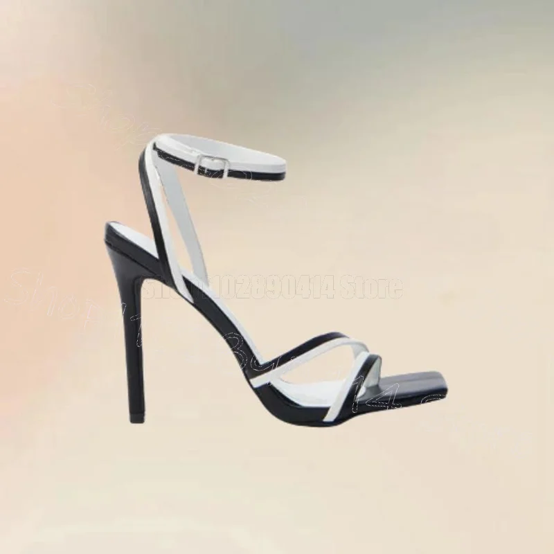 

Black White Strappy Open Toe Sandals Buckle Strap Women Shoes Thin High Heels Sexy Party Feast Banquet 2026 Zapatos Para Mujere