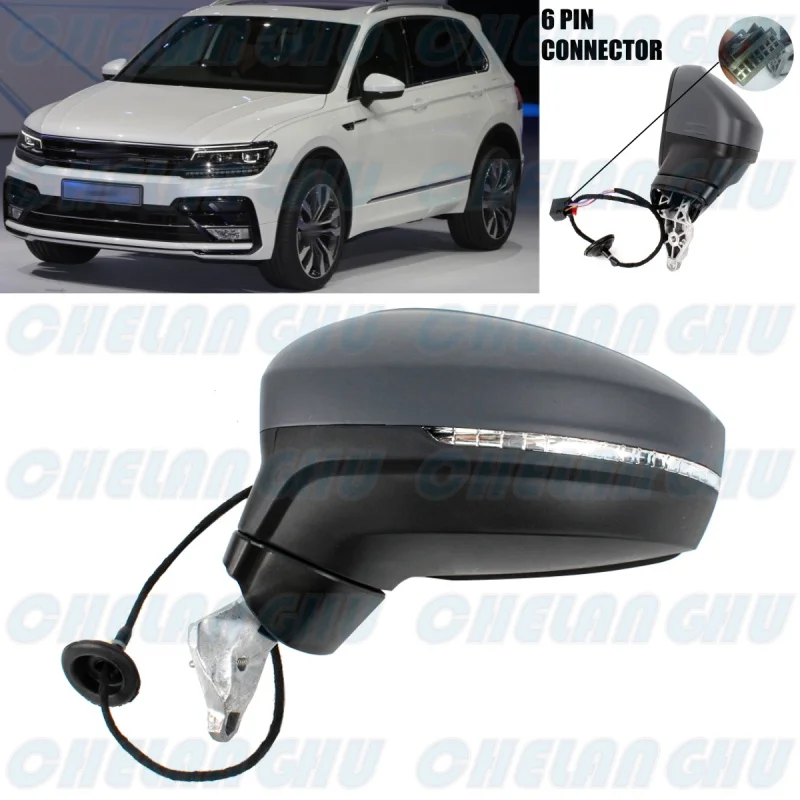 

For VW Tiguan LHD 2017 2018 2019 2020 2021 Car accessories Left Side 6 pins Paintable Mirror Assembly With Power Fold Heated