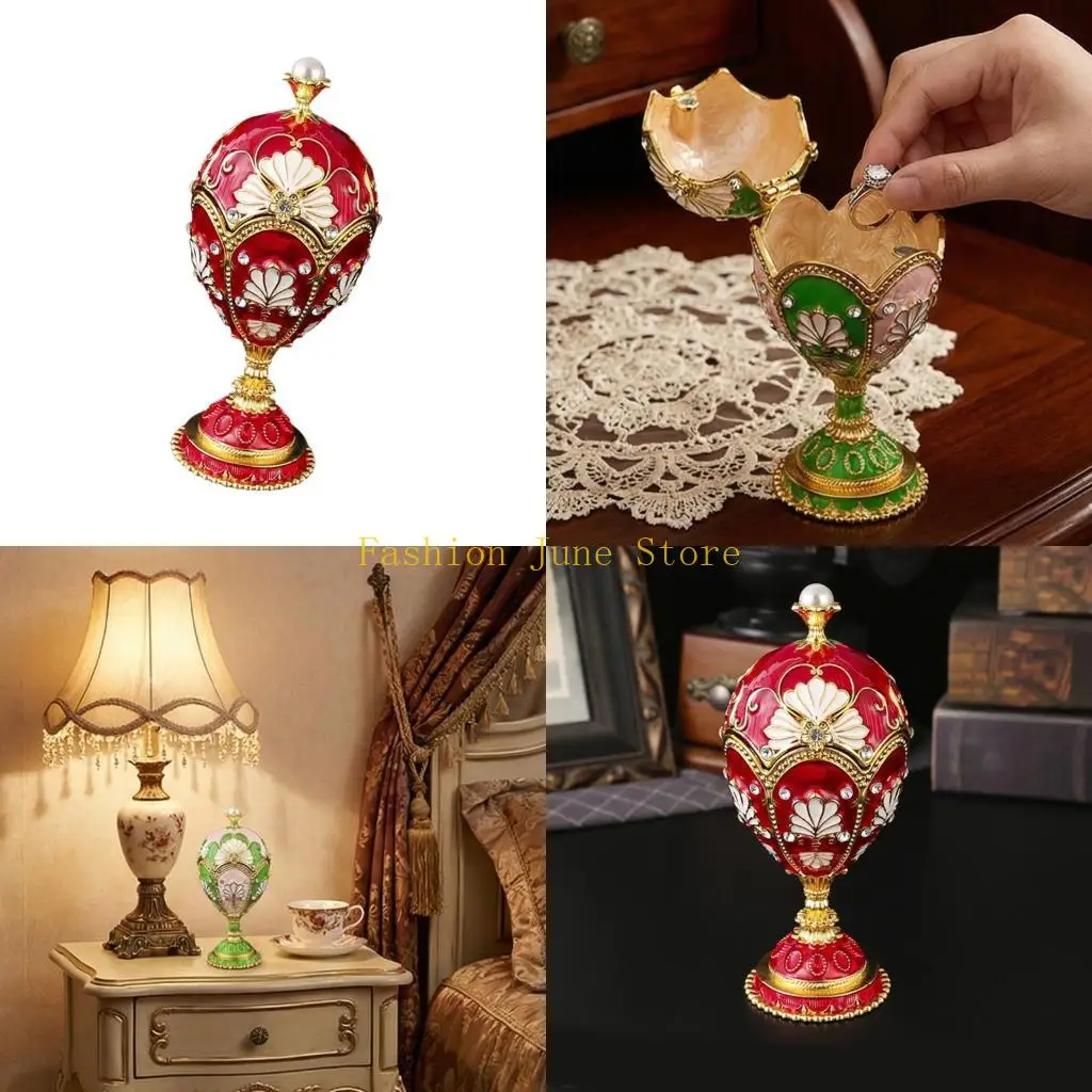 

N5KA Crystal Embellished Enameled Eggs Storage Case Handmade Wedding Home Decoration