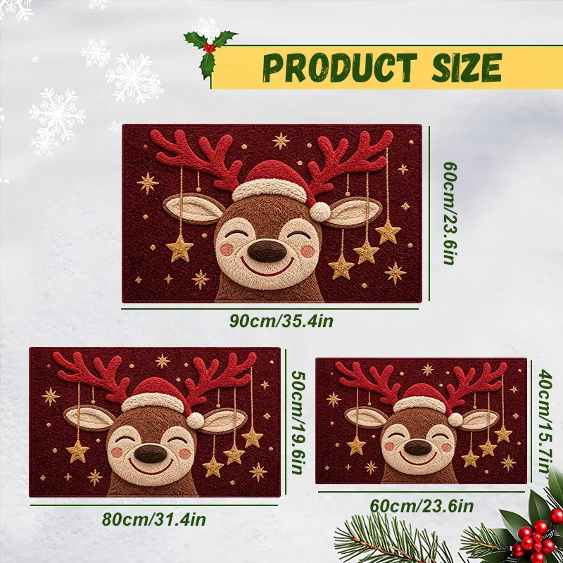Christmas Door Mat Cute Star Reindeer Pattern Outdoor Indoor Gingerbread Man Non-Slip Carpet Navidad Merry Christmas Home Decor