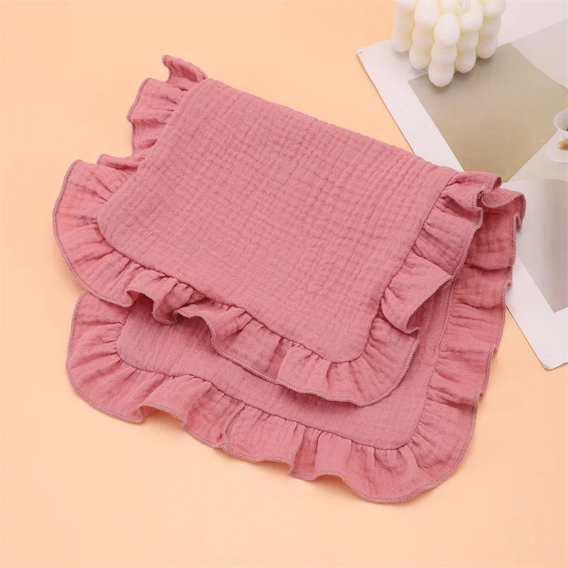 Embroidered Cotton Baby Gauze Comforting Towel Multifunctional Handkerchief Newborn Gift Towels Solid Infant Ruffle Burp Cloth