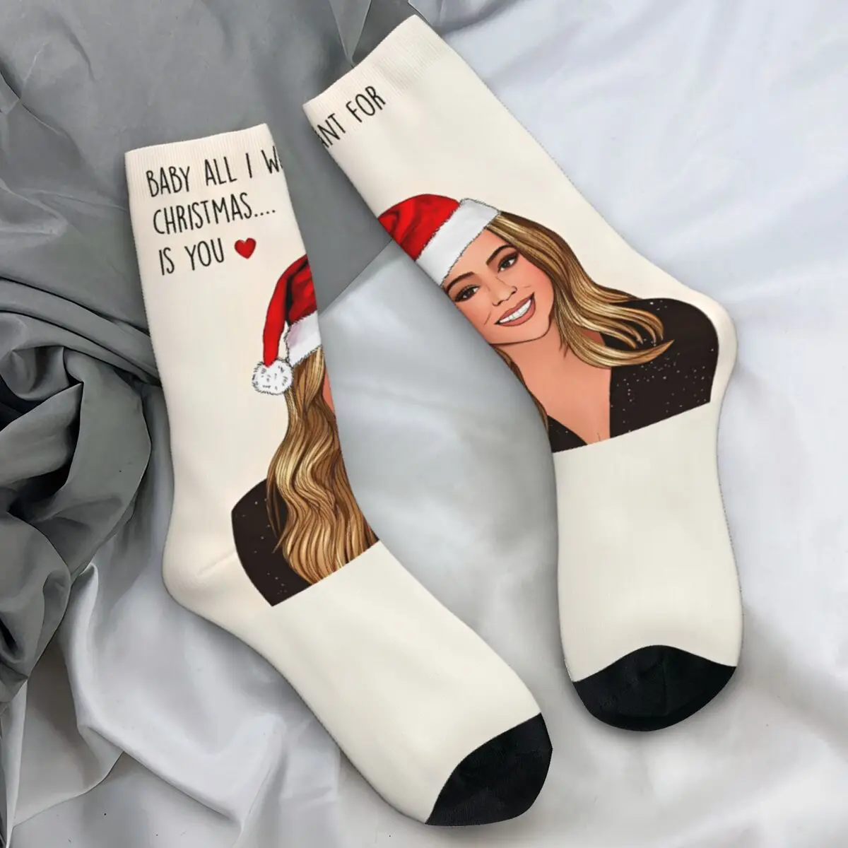 Men's Socks Christmas Mariah Singer Carey Stockings Spring Harajuku Comfortable Socks Design Running Sports Non Skid Socks