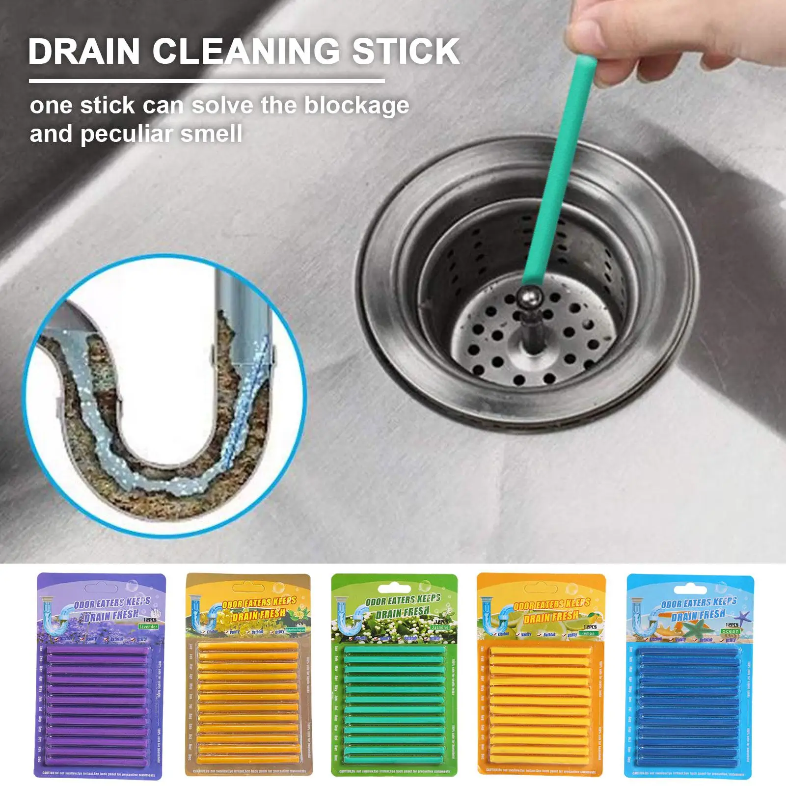 12 Pieces Drain Sticks Clog Remover Easy Drain Efficient Cleaning Rod Clog General Remover Odors Eliminator Sewer Dredging