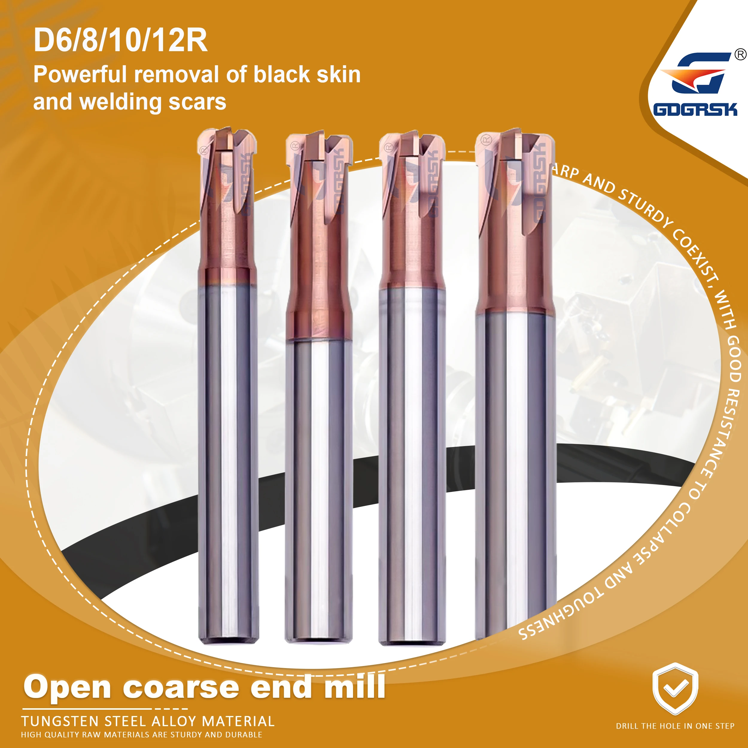 

D6/8/10/12R CNC Machining Center End Mill D6R1.5H2.5-M9.5 D12R2.0H5-M19 Remove The Black Skin Quenching Fast Feed CNC End Mill