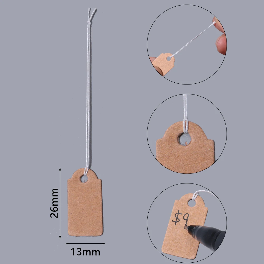 100Pcs 13x26mm Hanging Tags Jewelry Price Label Jewellery Hangtag Round Rectangle Edge Card Paper Display Tool Retail Supplies