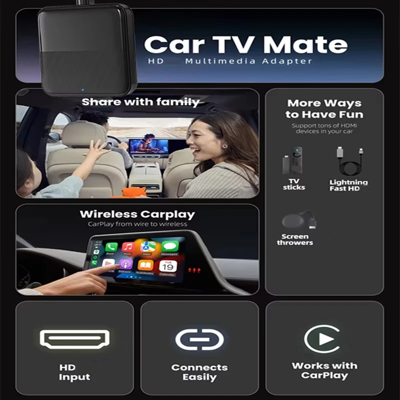Car Converter -Compatible Multimedia Adapter Wired To Wireless Carplay For Android TV-Stick Game Box