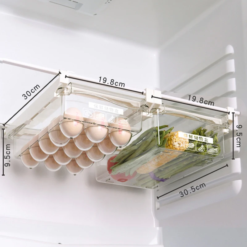 Fridge Organizer Fruit Egg Refrigerator Storage Rack Under-shelf Refrigerator Drawer Box Fresh-keeping Kitchen Organizer