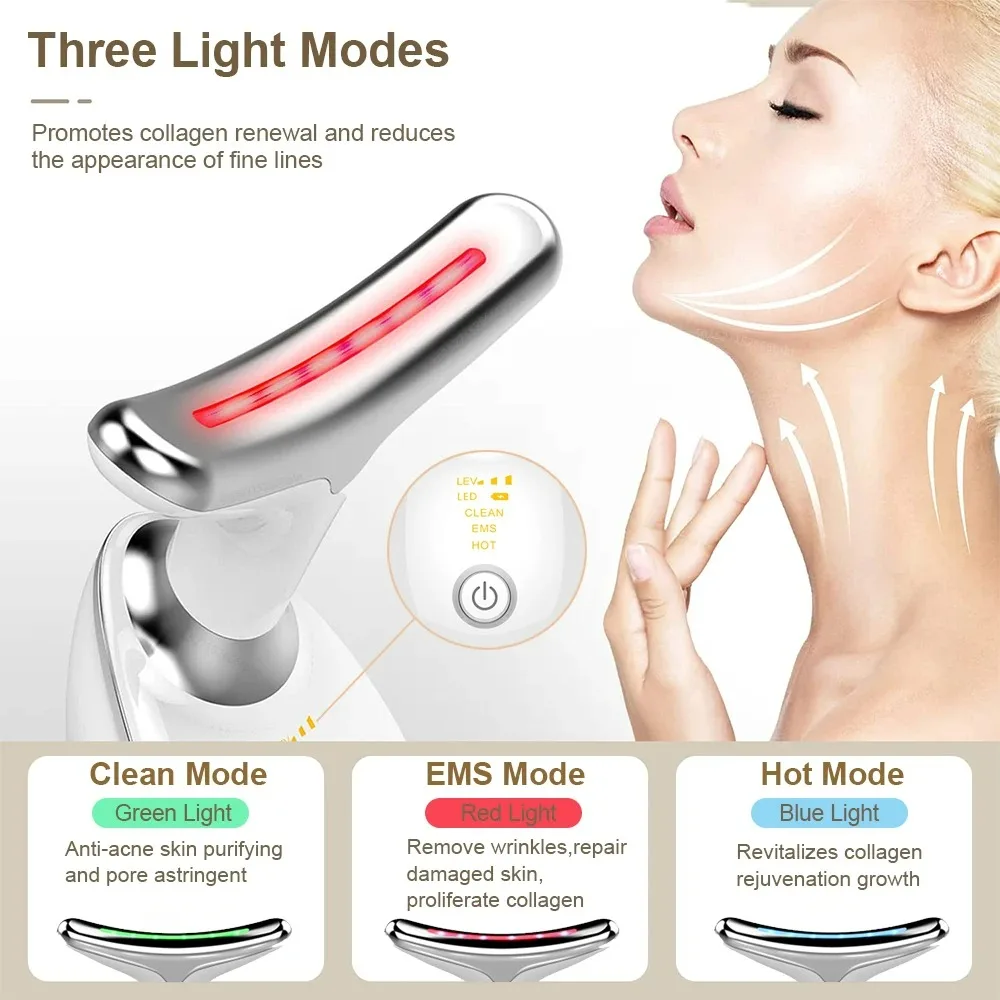 Facial Massager Ems Facial Microcurrent Anti-Aging Facial Massager Red Light Therapy Skin Tightening Neck Face Lifting Massager