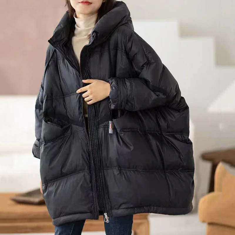 سترة نسائية فضفاضة شتوية دافئة بقلنسوة وأكمام طويلة سترة نسائية سفلية 2025 جديدة عالية الجودة سميكة بطة بيضاء أسفل H482 #4