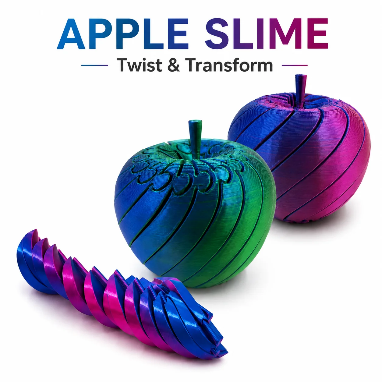 3D Printed Transformable Apple Toy, Twist & Unfold Fidget Design, Stress Relief Desk Decor, Christmas Gift for Teens