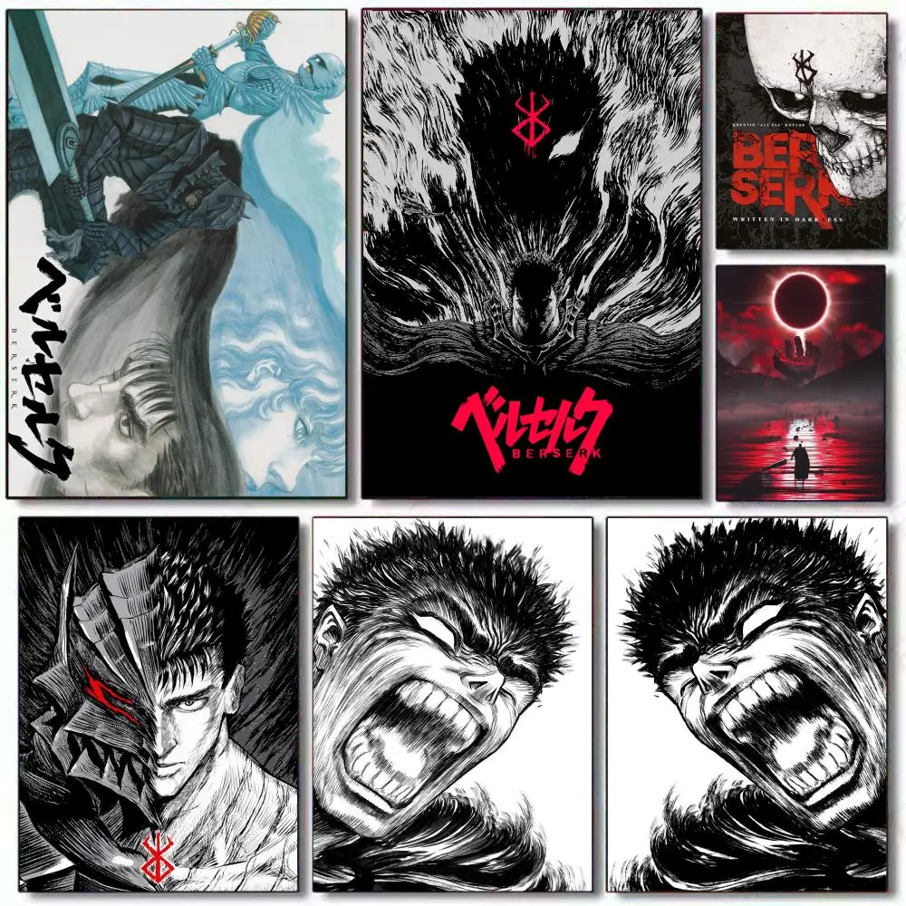 Poster HD PVC selbstklebende Wandkunst – wasserdicht wiederverwendbar für Home Office Cafe Kentaro Miura B-Berserk Guts Comic Anime