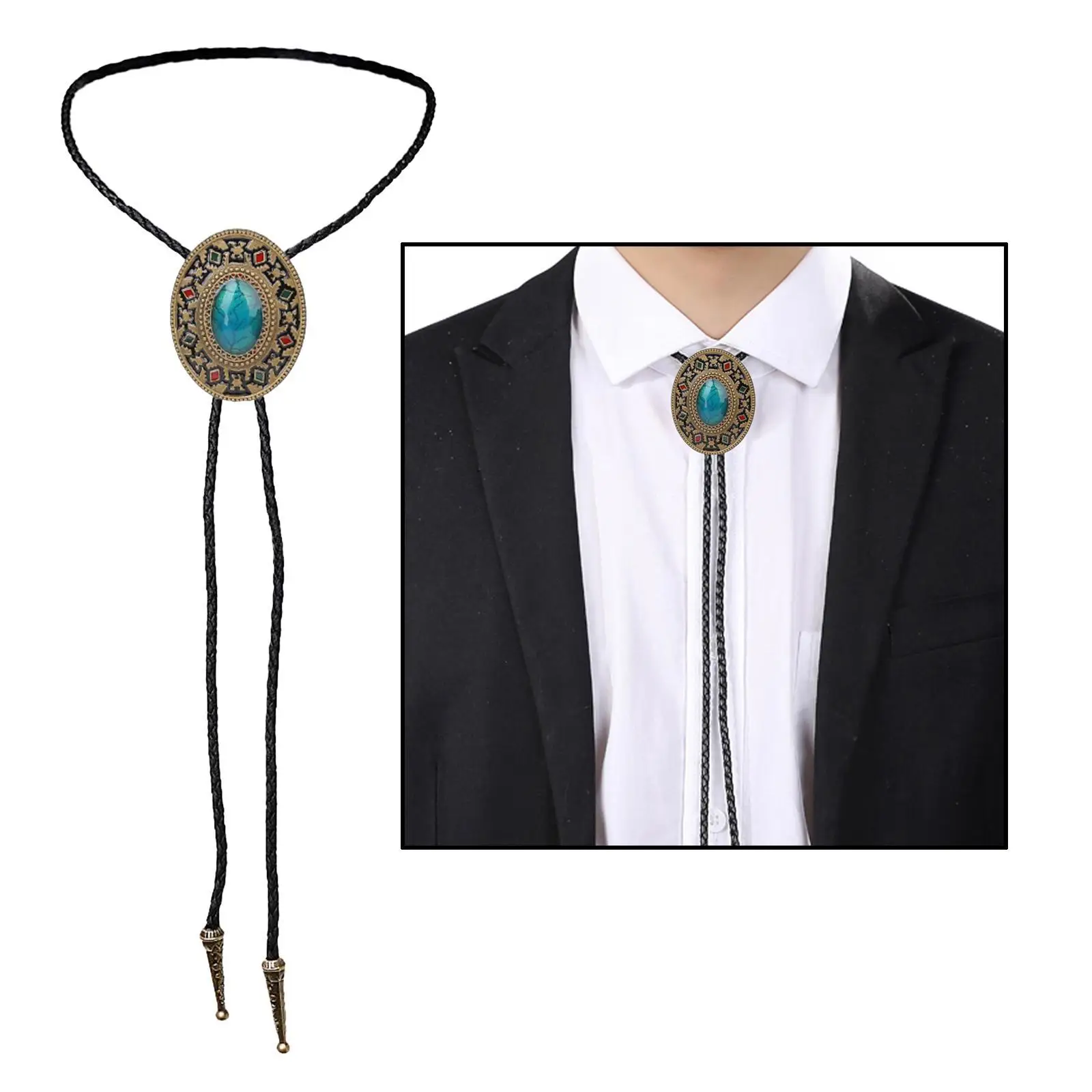 สีฟ้าธรรมชาติ Turquoise เคลือบรูปแบบ Tie Western คาวบอย Vintage Handmade Mens อุปกรณ์เสริม