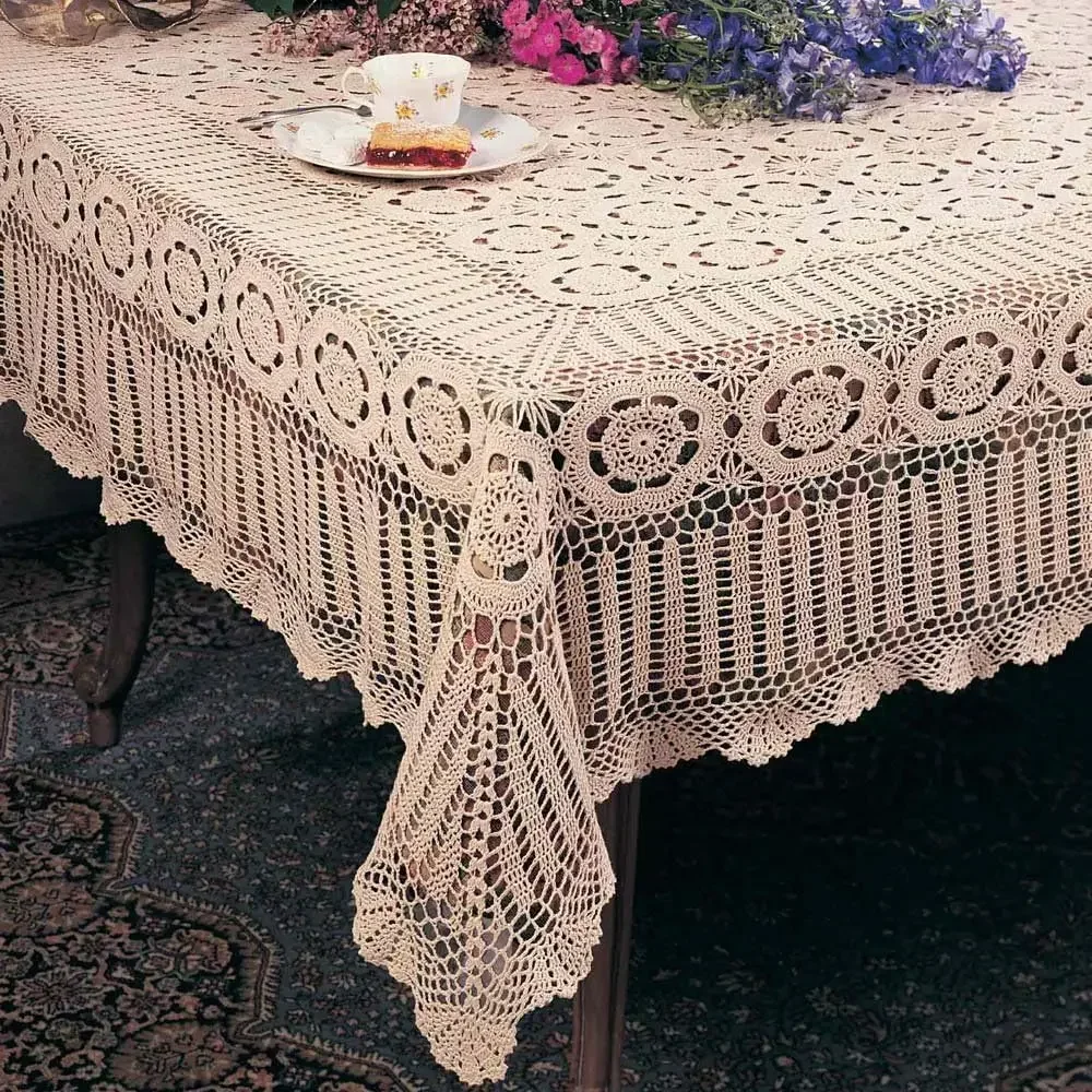 

Handmade Crochet Lace Tablecloth. 100% Cotton Crochet. Ecru, 72 Inch X108 Inch Oblong