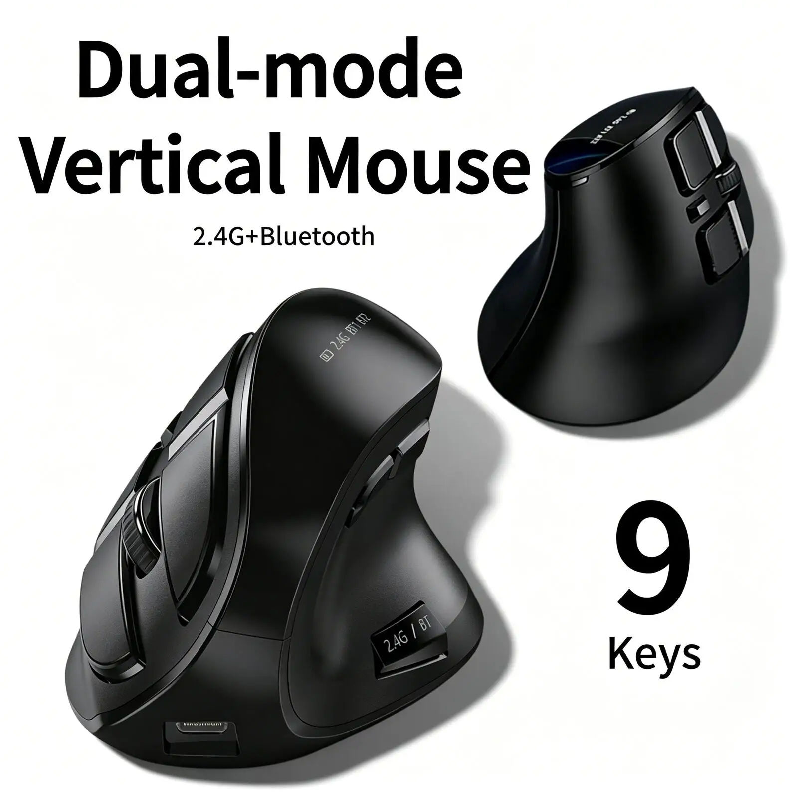 

Rechargeable Ergonomic Vertical Wireless Mouse 2.4G Bluetooth Dual-mode Silent Click 9 Keys Right Hand Mice for Laptop PC Tablet