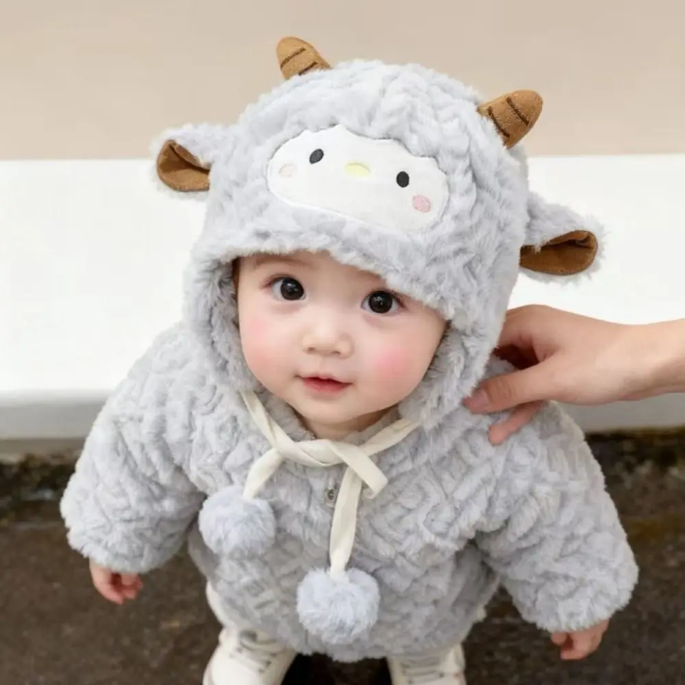 Chapéu de pelúcia de ovelha da criança kawaii engrossado macio bebê quente bonés respirável proteção de orelha dos desenhos animados gorro bonés tempo frio usar