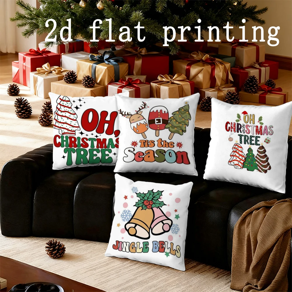 

Home Decor Oh Christmas Tree & Jingle Bells Suitable For Sofa Bedroom Car Pillow Cover Cushion Rectangular Back Cushion