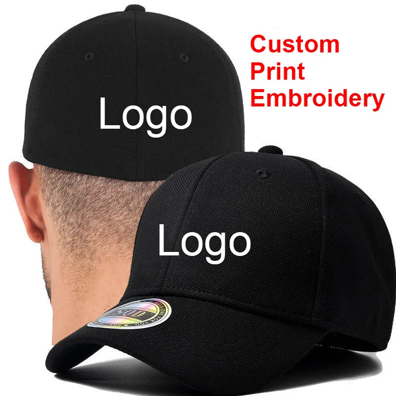 Men's Closed‑Back Fitted Flat Bill Cap Custom Logo Solid Color Hip‑Hop Hat Unisex Women Baseball Hat Print Embroidery logo