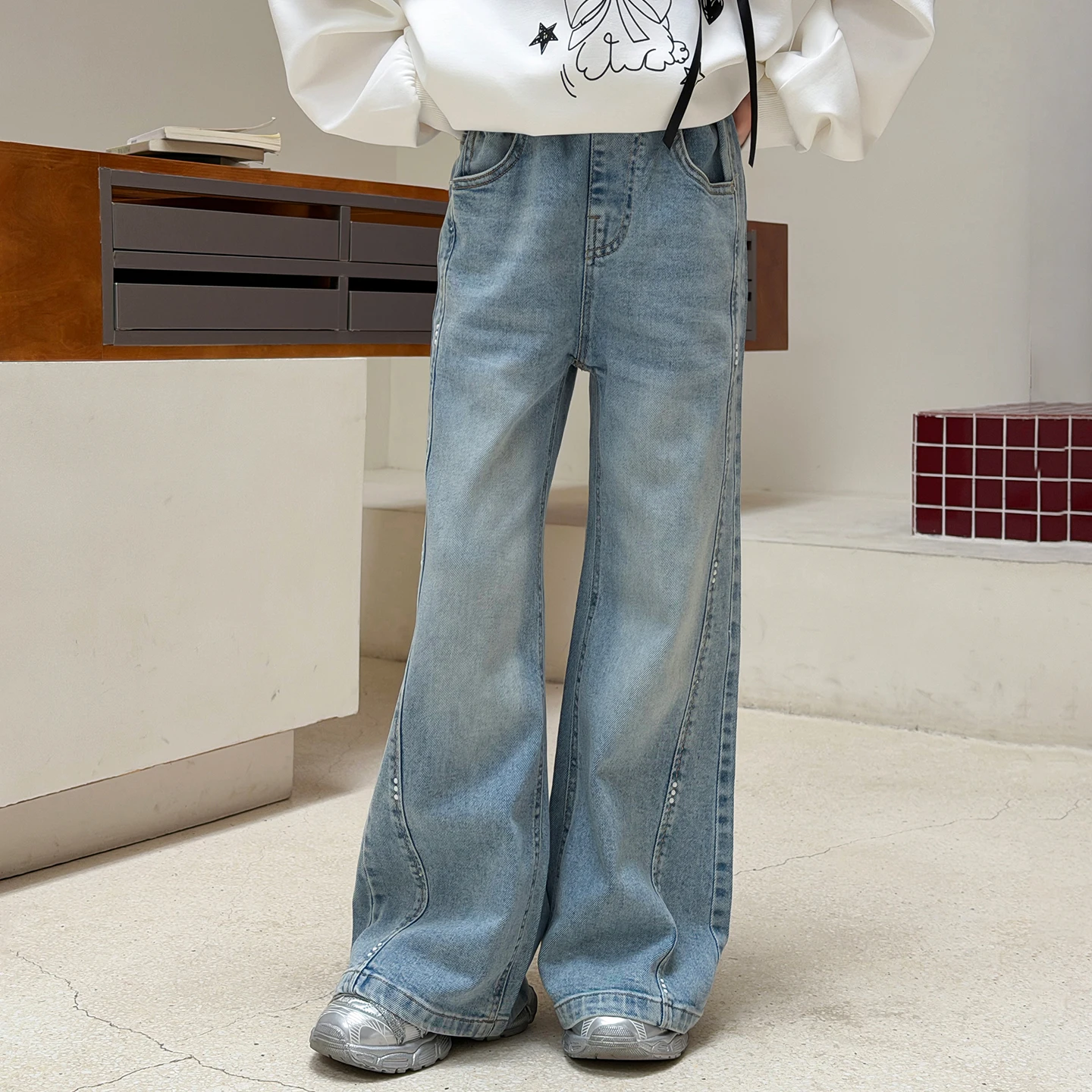 New Women's Children's Pants Spring and Autumn Fashion Korean Wide-Leg Loose Kids Denim Jeans
