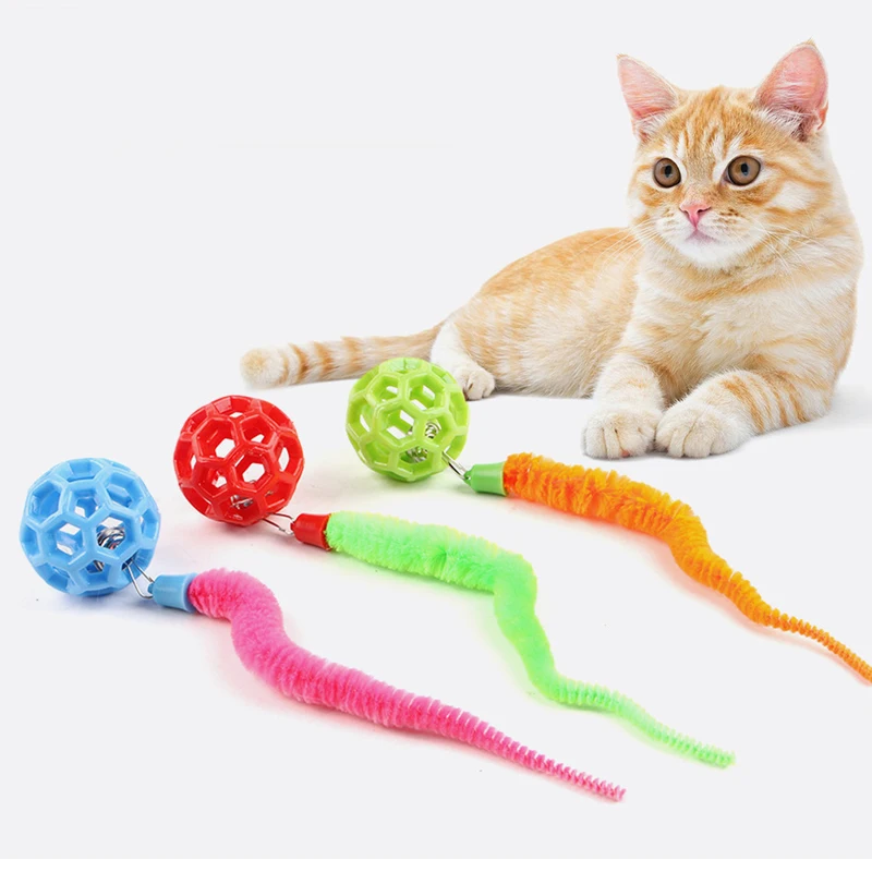 New Cat interactive toys Tickle Cat Colorful Bouncing Ball Pet Supplies Puzzle Teasing Indoor Cat Worm Caterpillar Elastic Toy