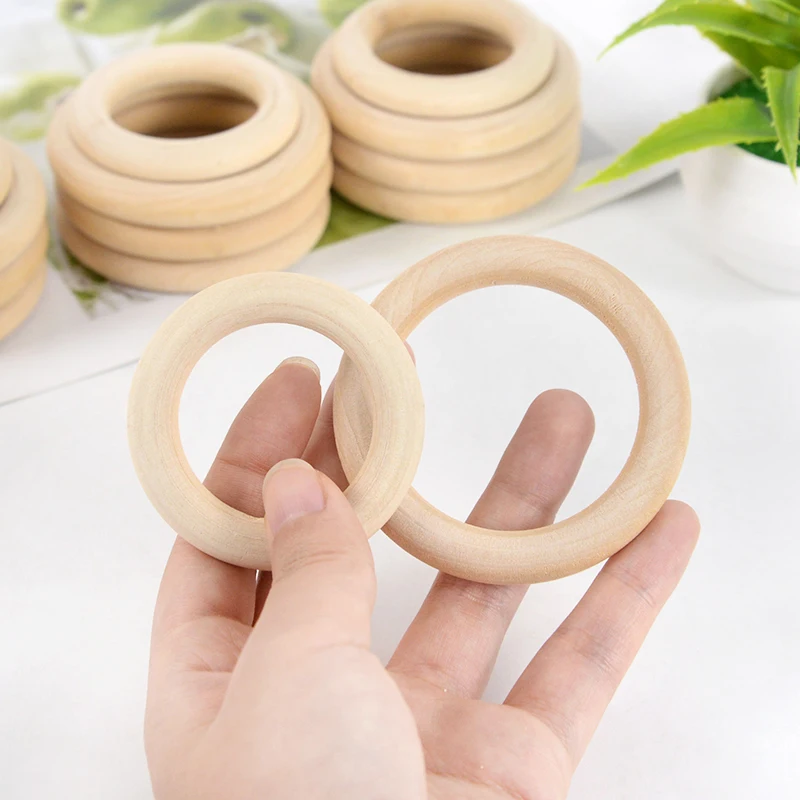 Unfinished Solid Natural Wooden Teething Ring Wood Circle Rings For Jewelry Decorative Wooden Hoop