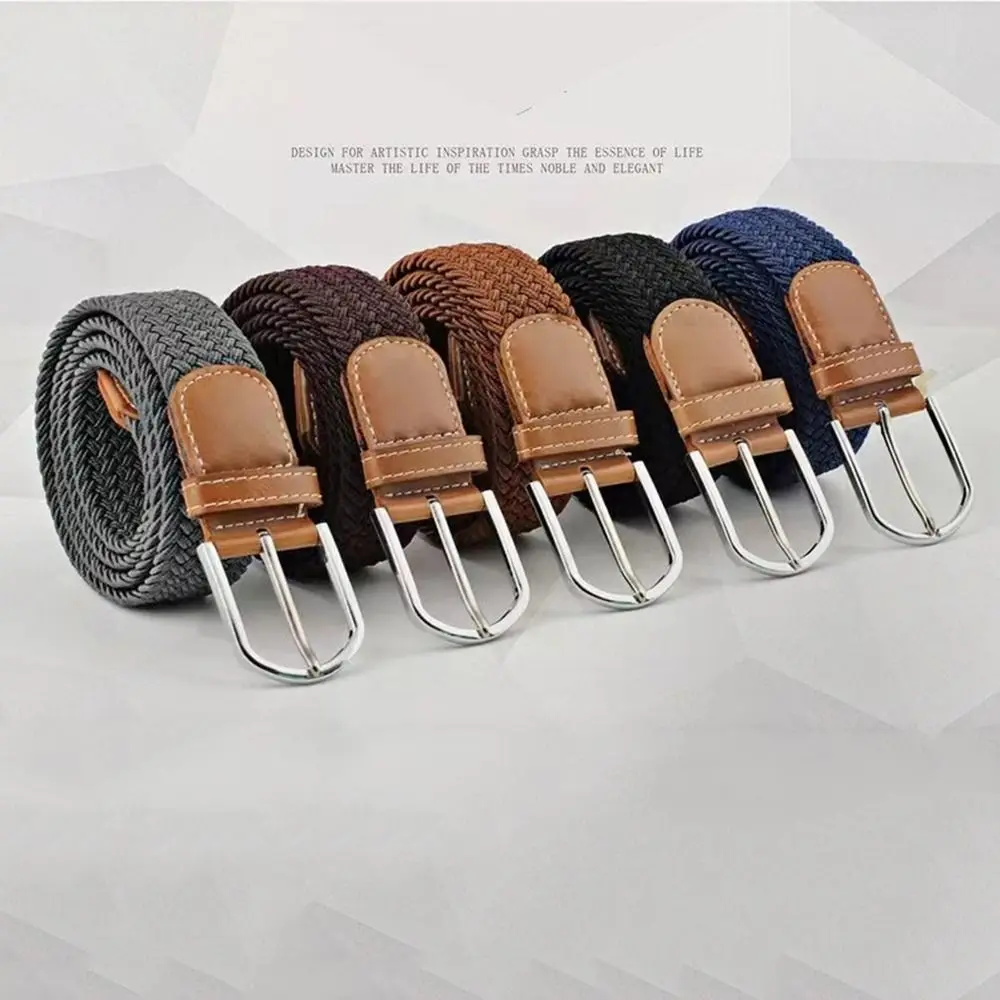 Multicolored Elastic Braided Belt No Hole Comfortable To Wear Stretch Woven Belt Punch Free Alloy Pin Buckle Men's Waistband