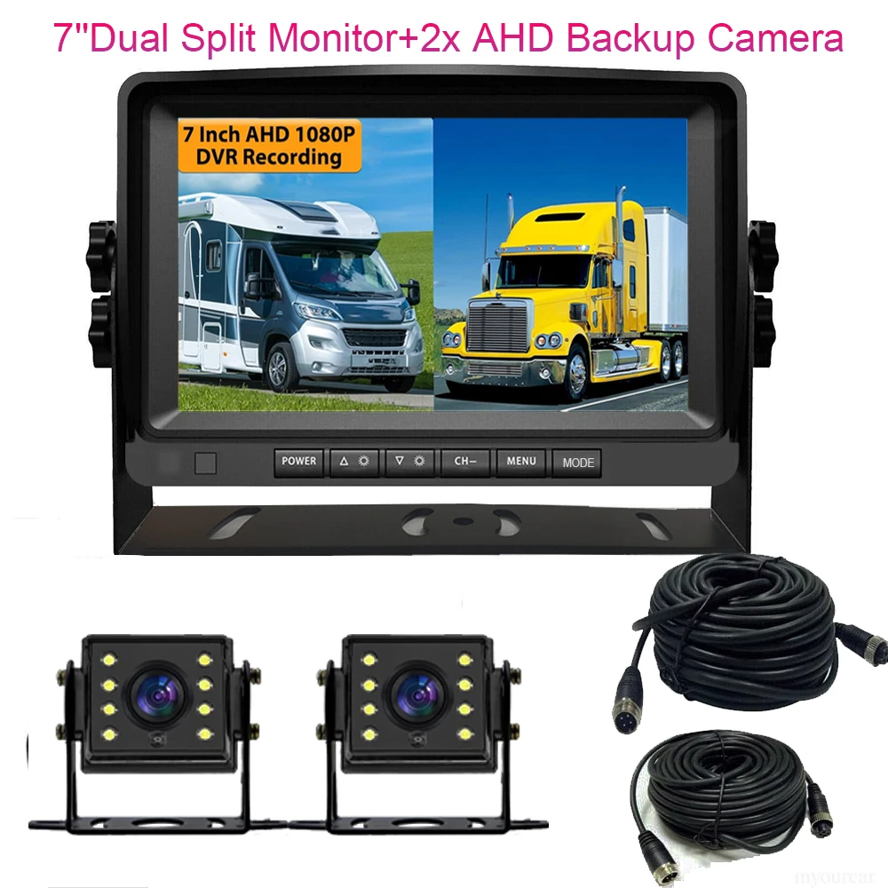 7 Inch Ahd Dual Split Monitor Dual Lens Dvr Parking Systeem Max Ondersteuning Achteruitkijkcamera Realtime Opname Voor Auto Truck