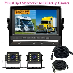 7 inch AHD Dual Split Monitor Dual Lens DVR Parking System Max Support  Rear View Camera  Realtime Recordingfor car Truck