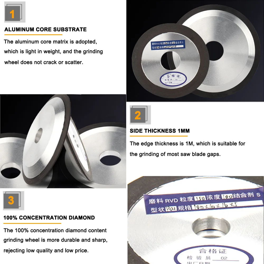 Imagem -05 - Diamante Moagem Disco de Corte 100 125 150 mm Resina Bond Moedor para Tungstênio Aço Fresa Apontador 150 320grit 1pc