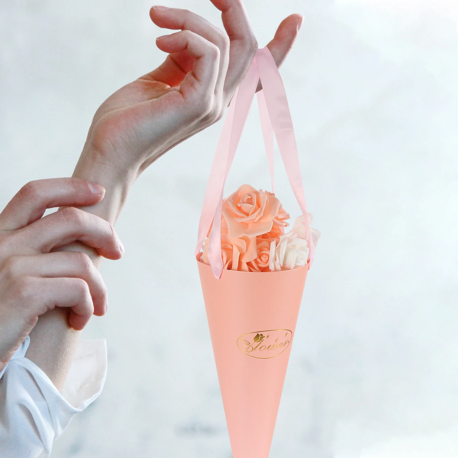 

6pcs Flower Bouquet Bags Simple Packaging Paper Bags With Handles For Gift Florist Packing Flower Wrapping Bucket Portable Paper