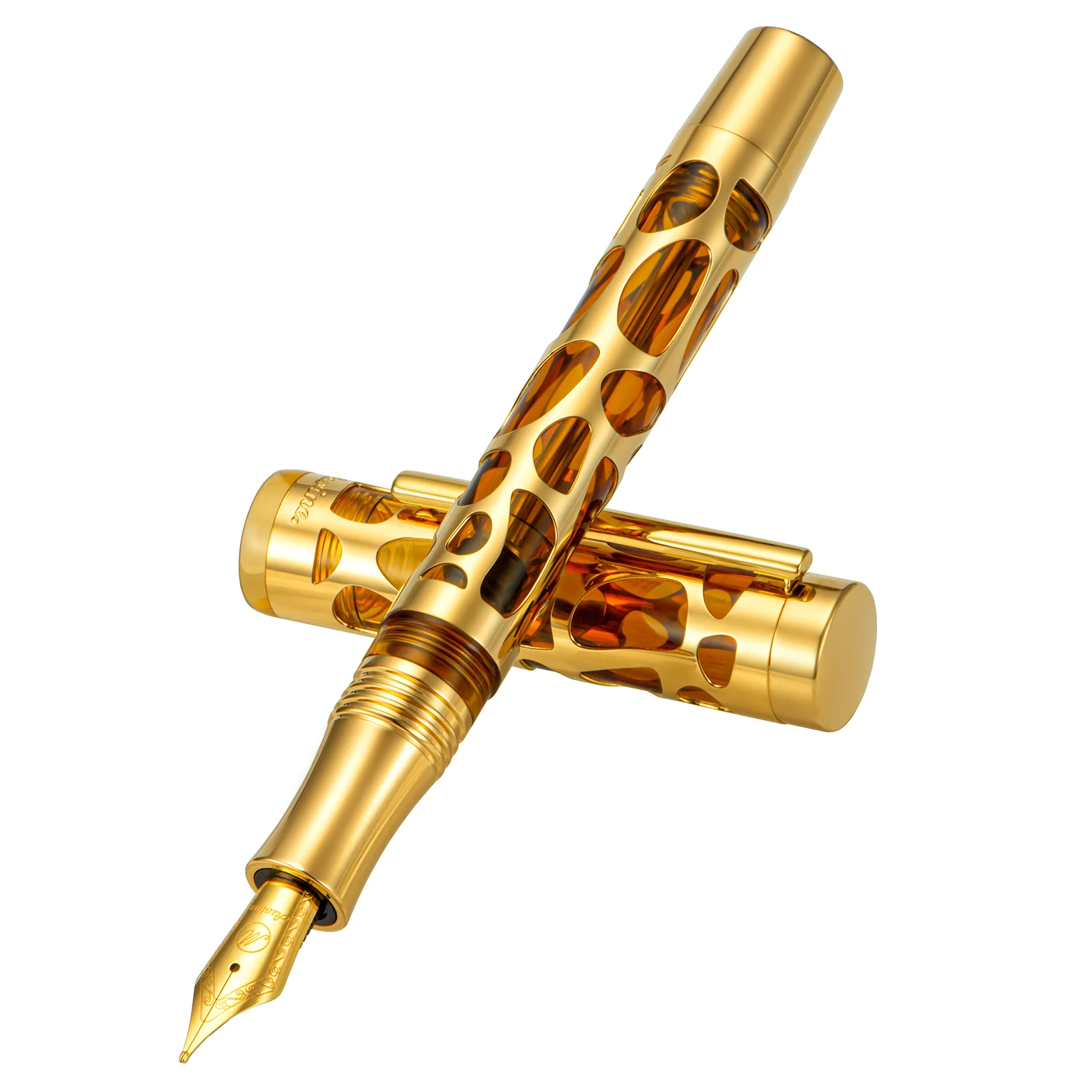 

Asvine V169 Vacuum Filling Fountain Pen Brown-Golden Transparent Acrylic Hollow Carved EF/F/M Writing Pen Gift