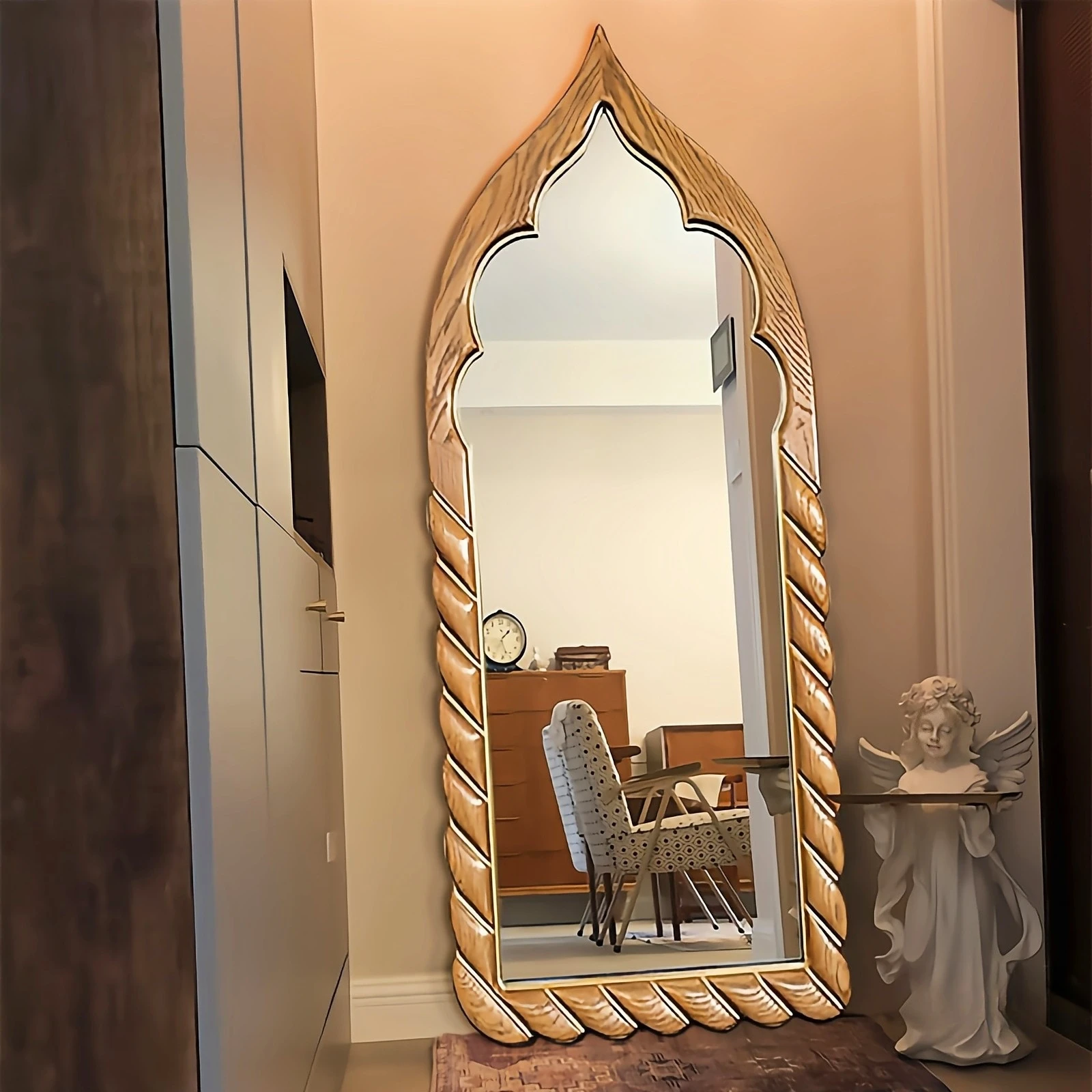 French full-length mirror floor-to-ceiling mirror household bedroom ins wind special-shaped light luxury wall-mounted entrance f