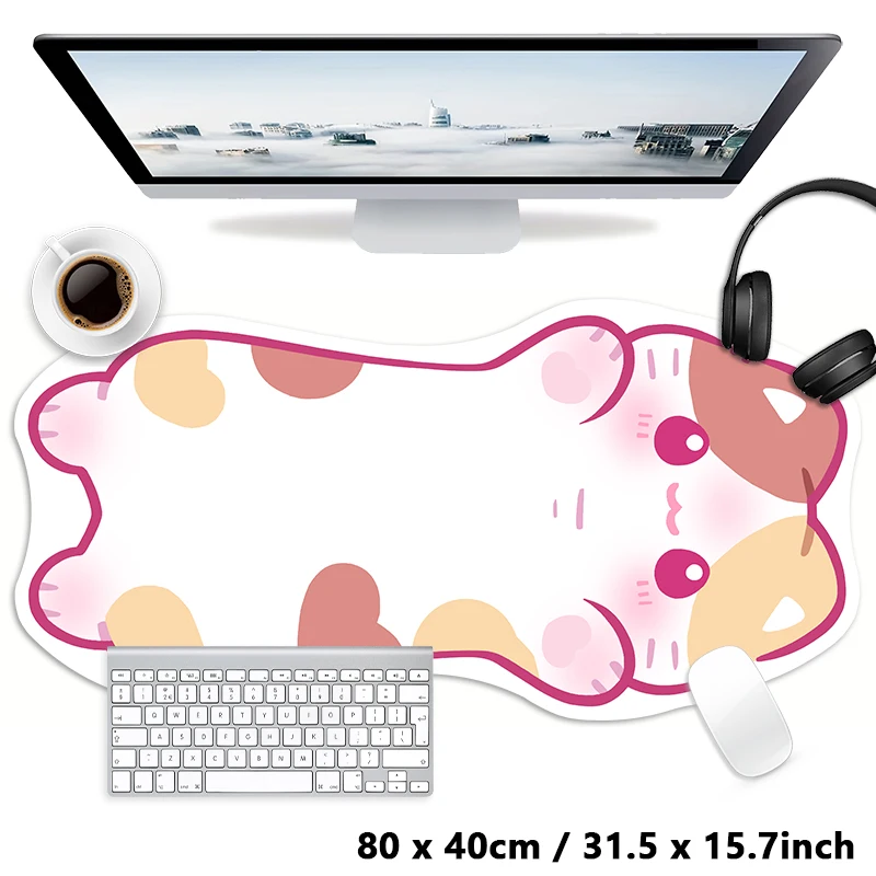 

Calico Cat Cartoon Cute Pink Animal Kitty XXL Large Mouse Pad Computer Laptop Non-slip Office Keyboard Desk Mat Mousepad