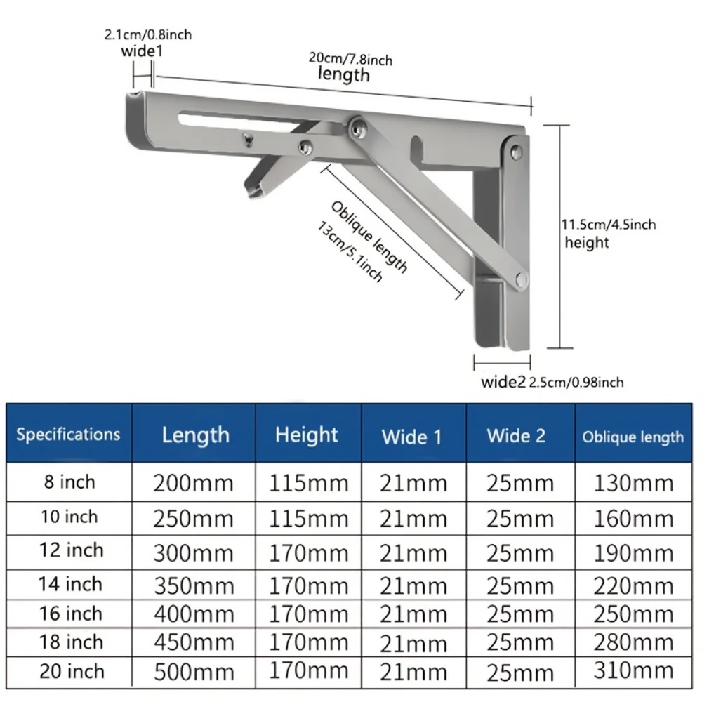 Stainless Steel Folding Shelf Brackets, Heavy Duty, Collapsible Shelf Bracket for Bench Table, Space Saving, DIY Bracket, 2Pcs