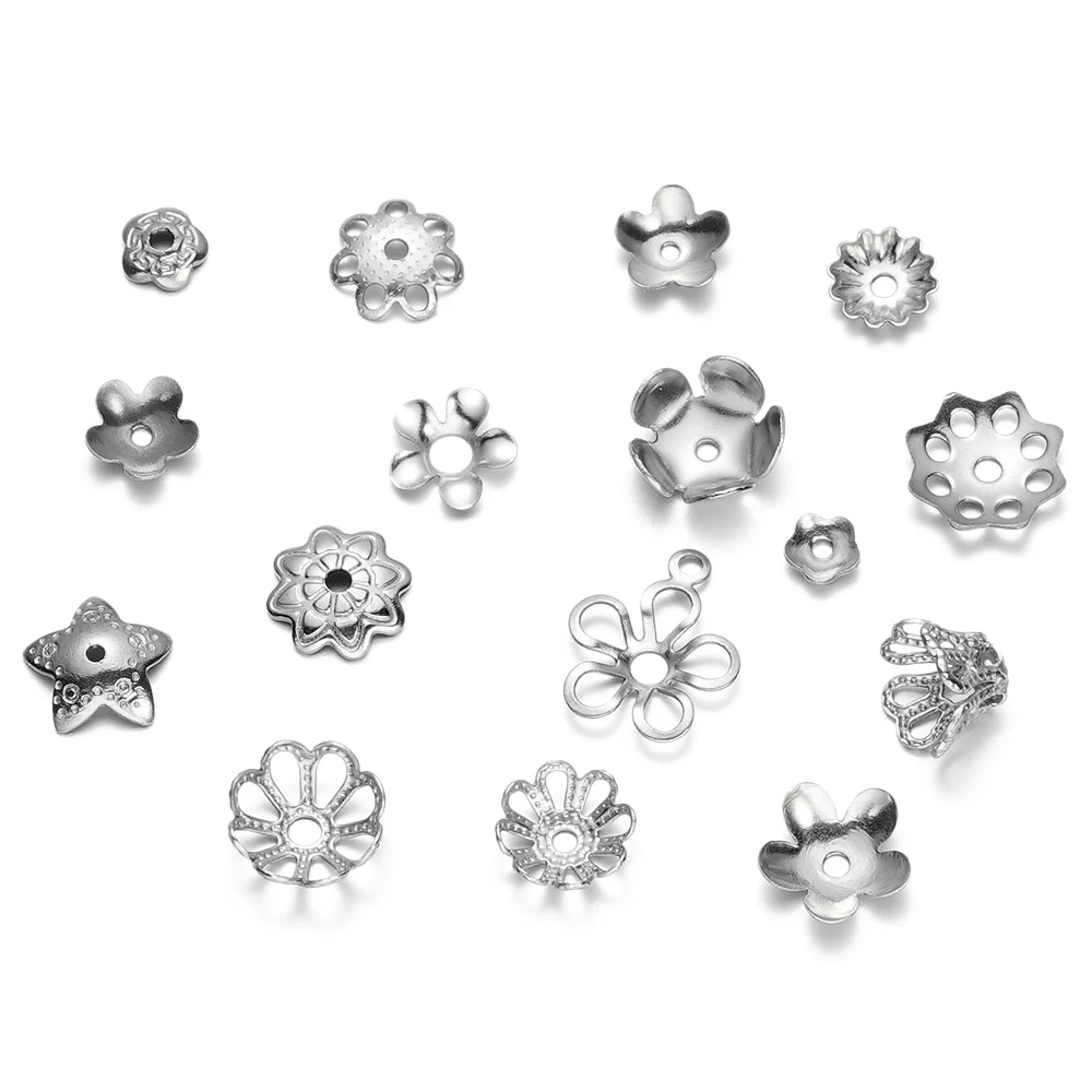 20/50Pcs/Lot 15 Style Stainless Steel Flower Bead End Caps Spacer Beads for DIY Jewelry Making Bracelet Necklace Accessories - Image 5