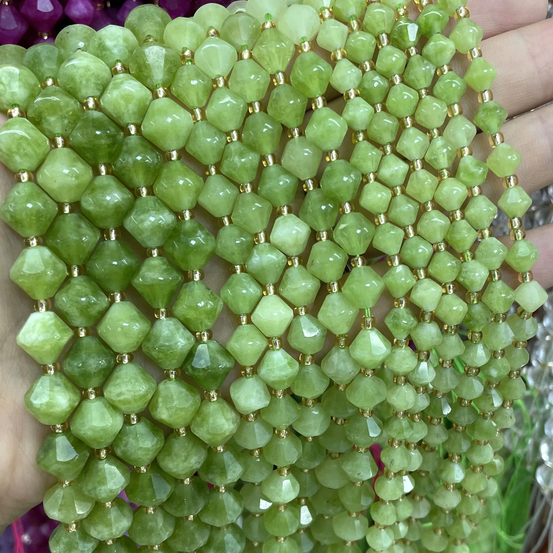 6 8 10MM Natural Stone Pyramid Shape Olivine Chalcedony Loose Spacer Beads For Jewelry Making Diy Bracelets Accessories