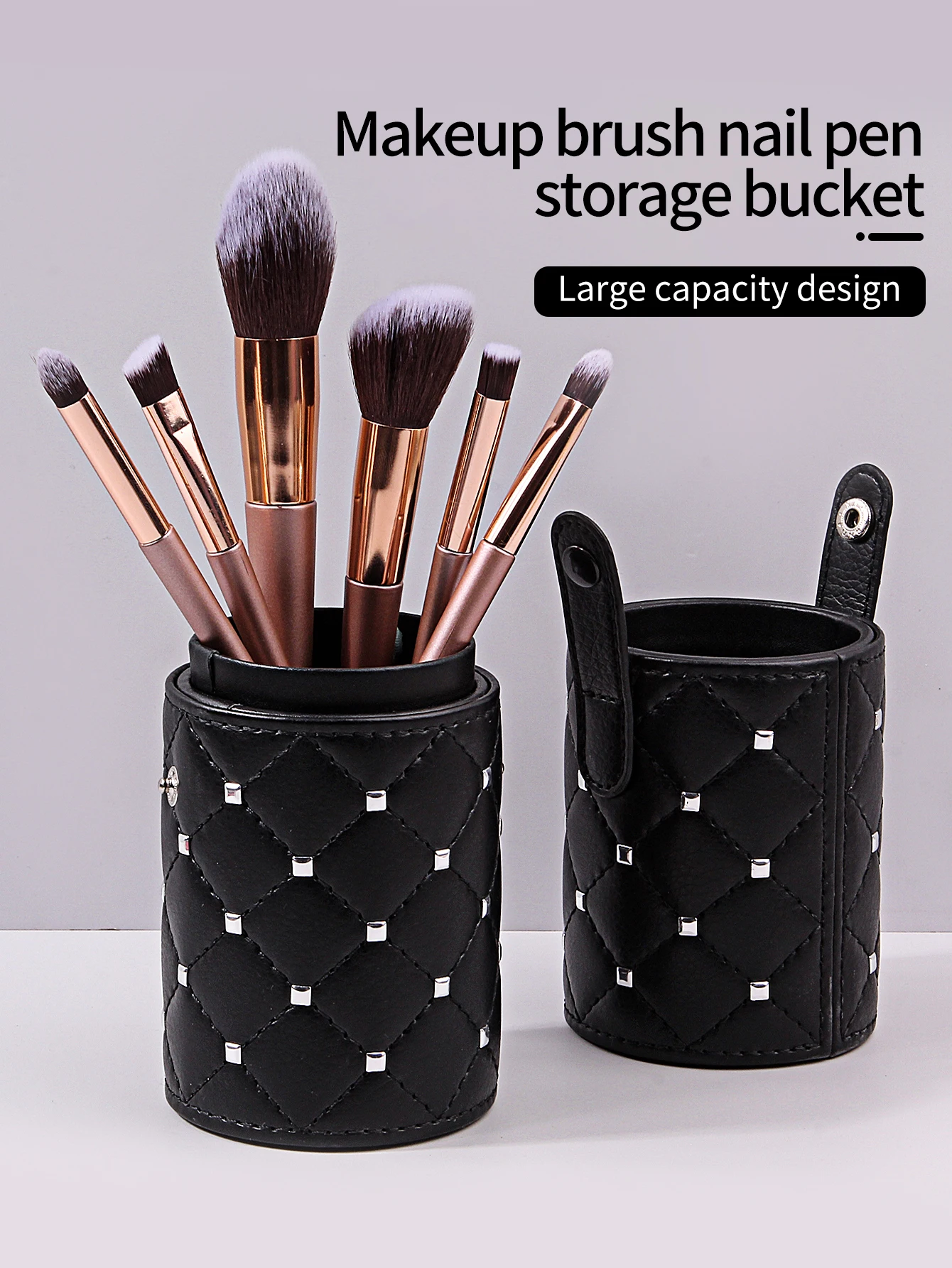 1pcs Black Rivet Buckle Makeup Brush Storage Cylinder Dustproof Makeup Brush Storage Brush Bucket Portable Makeup Storage Tool