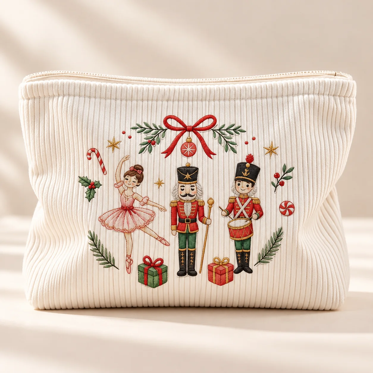 Nutcracker Cosmetic Bag Soft Corduroy Makeup Pouch Ballerina Print Travel Toiletry Organizer Makeup Storage Bag Beauty Case