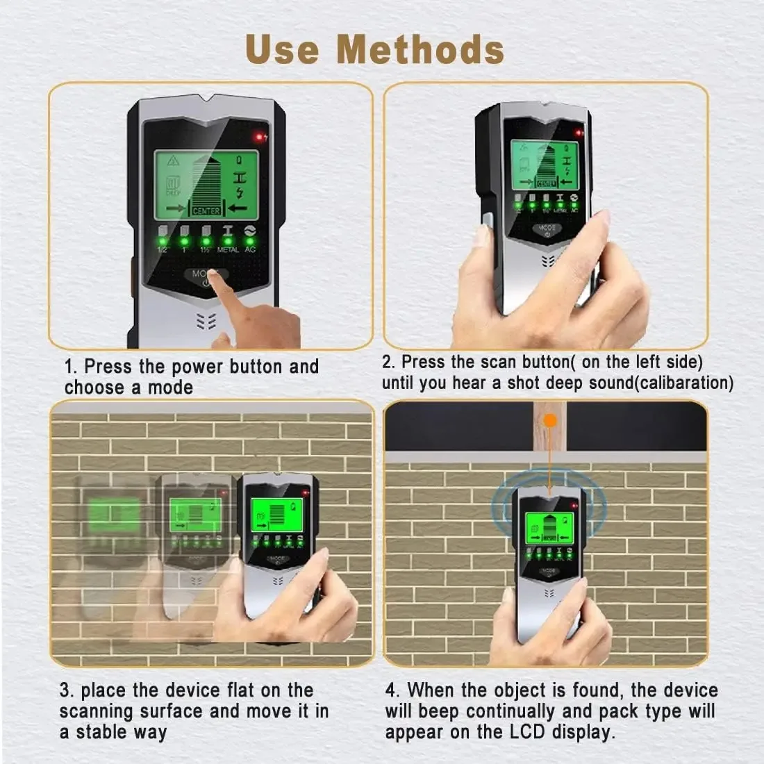 SH402 5 in 1 Wall Stud Finder Sensor Wall Scanner LCD Electronic Detector Edge Center Wood Current Metal AC Live Wires Detection