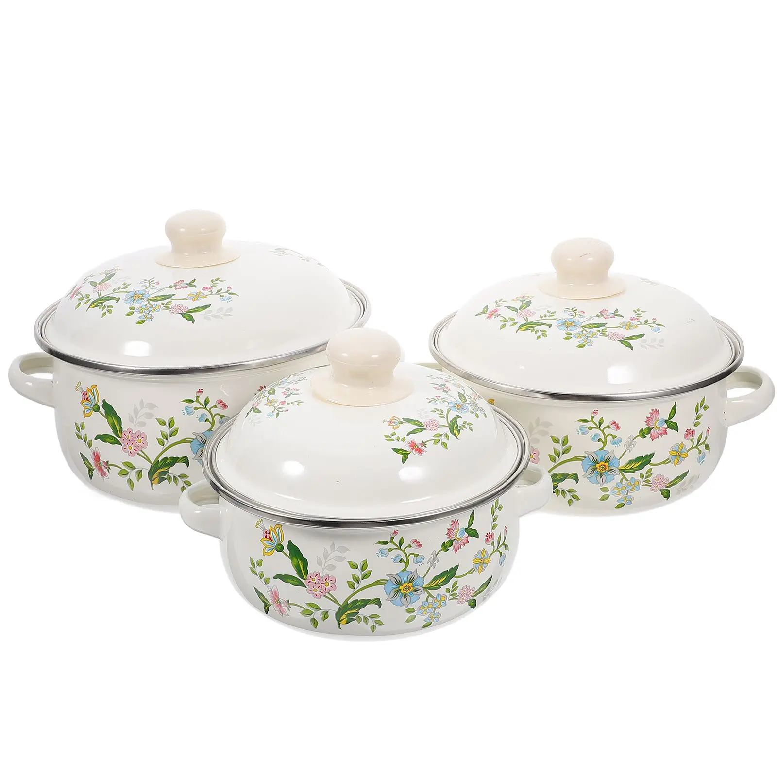 

3 Pcs Mini Soup Pot Three-piece Set Cookware Non Stick Pan Small Saucepan Enamel Pans for Cooking Pots with Handle Milk